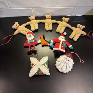 Vintage stuffed Christmas ornament lot Felted, Quilted, Handcrafted Set Of 6